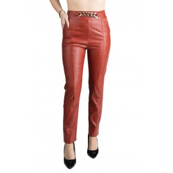 Pantaloni Dama Din Piele Ecologica Caramiziu Luna